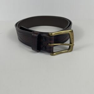 Vintage WRANGLER Western Tribal Native Stained Tooled Leather Brown Belt 38 EUC